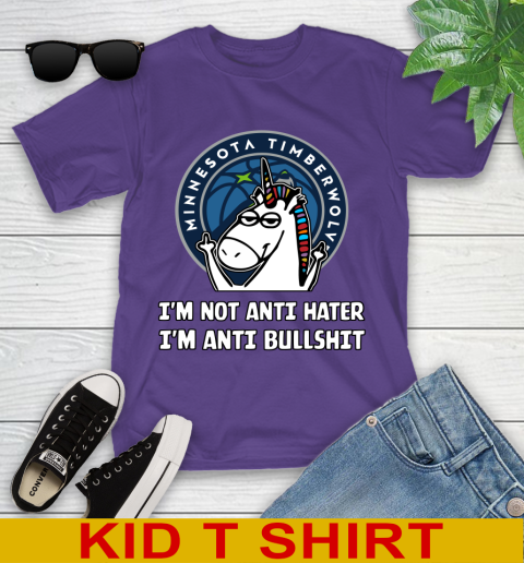 Minnesota Timberwolves NBA Basketball Unicorn I'm Not Anti Hater I'm Anti Bullshit Youth T-Shirt 4