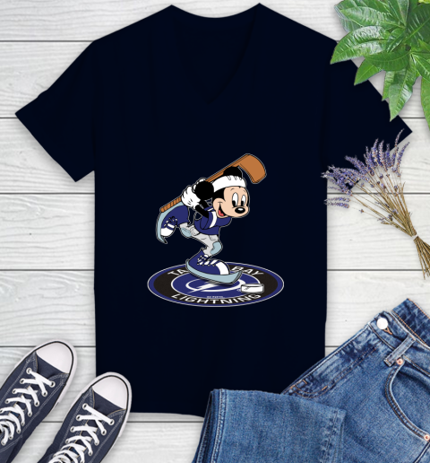 NHL Hockey Tampa Bay Lightning Cheerful Mickey Disney Shirt Women's V-Neck T-Shirt 3