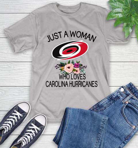 NHL Just A Woman Who Loves Carolina Hurricanes Hockey Sports T-Shirt 12