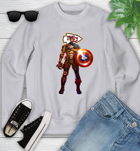 NFL Captain America Marvel Avengers Endgame Football Sports Kansas City Chiefs Youth Sweatshirt Tee For Sports