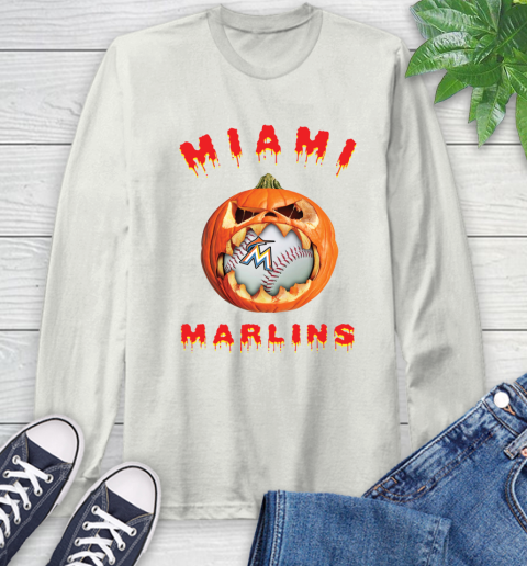 MLB Miami Marlins Halloween Pumpkin Baseball Sports Long Sleeve T-Shirt 12