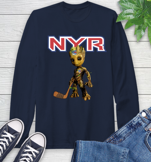 New York Rangers NHL Hockey Groot Marvel Guardians Of The Galaxy Long Sleeve T-Shirt 4