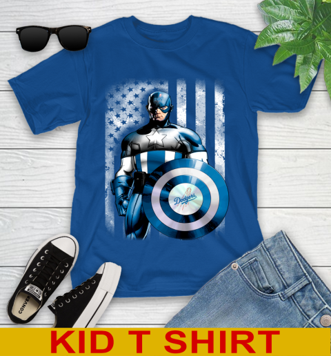 Los Angeles Dodgers MLB Baseball Captain America Marvel Avengers American Flag Shirt Youth T-Shirt 10