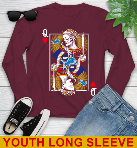 NFL Football Detroit Lions The Queen Of Hearts Card Shirt Youth Long Sleeve 6