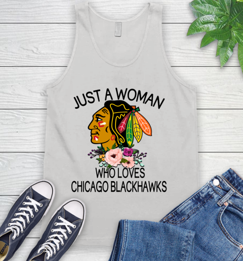 NHL Just A Woman Who Loves Chicago Blackhawks Hockey Sports Tank Top