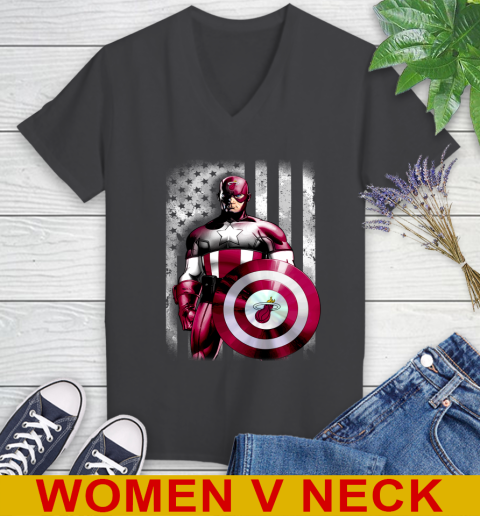 Miami Heat NBA Basketball Captain America Marvel Avengers American Flag Shirt Women's V-Neck T-Shirt 8