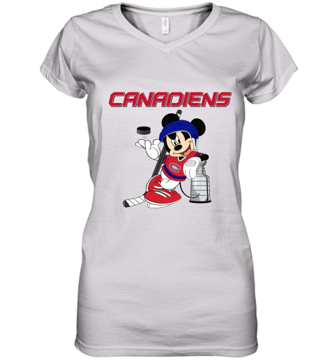 Mickey Montreal Canadiens With The Stanley Cup Hockey NHL Women's V-Neck T-Shirt