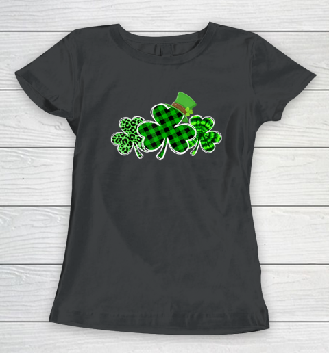 Three Leopard And Plaid Shamrocks St Patricks Day Women's T-Shirt