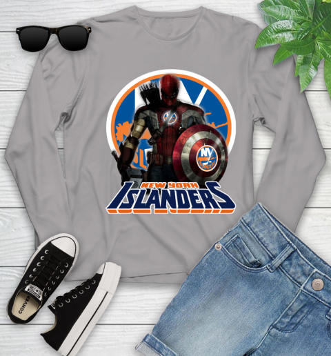 NHL Captain America Thor Spider Man Hawkeye Avengers Endgame Hockey New York Islanders Youth Long Sleeve 5