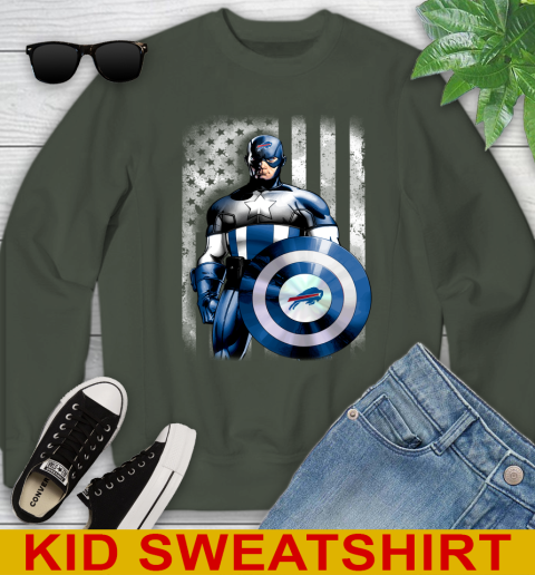 Buffalo Bills NFL Football Captain America Marvel Avengers American Flag Shirt Youth Sweatshirt 8