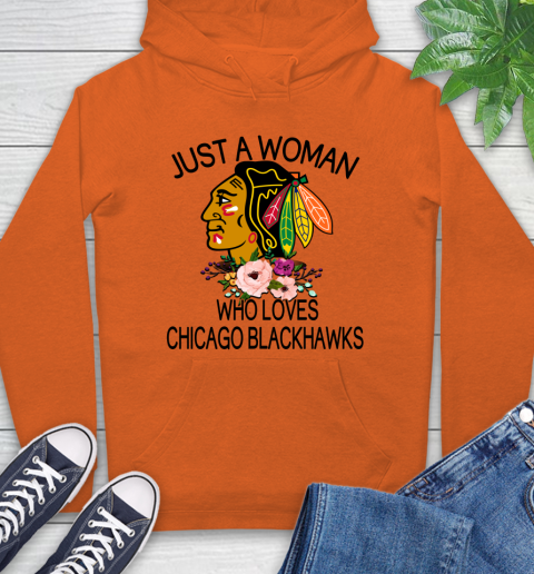 NHL Just A Woman Who Loves Chicago Blackhawks Hockey Sports Hoodie 3