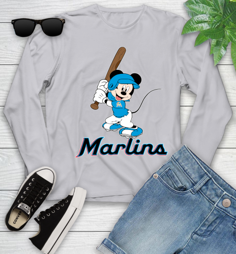 MLB Baseball Miami Marlins Cheerful Mickey Mouse Shirt Youth Long Sleeve 5