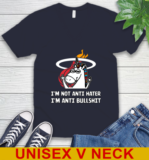 Miami Heat NBA Basketball Unicorn I'm Not Anti Hater I'm Anti Bullshit V-Neck T-Shirt 3