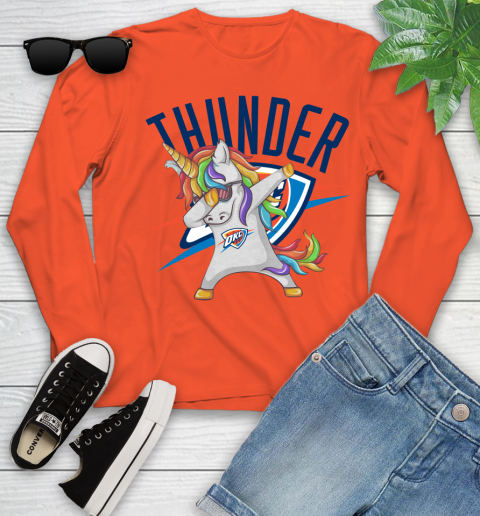 Oklahoma City Thunder NBA Basketball Funny Unicorn Dabbing Sports Youth Long Sleeve 4