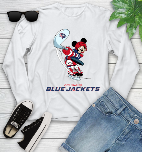 NHL Hockey Columbus Blue Jackets Cheerful Mickey Mouse Shirt Youth Long Sleeve 2