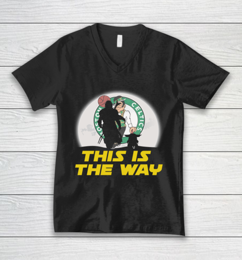 Boston Celtics NBA Basketball Star Wars Yoda And Mandalorian This Is The Way V-Neck T-Shirt