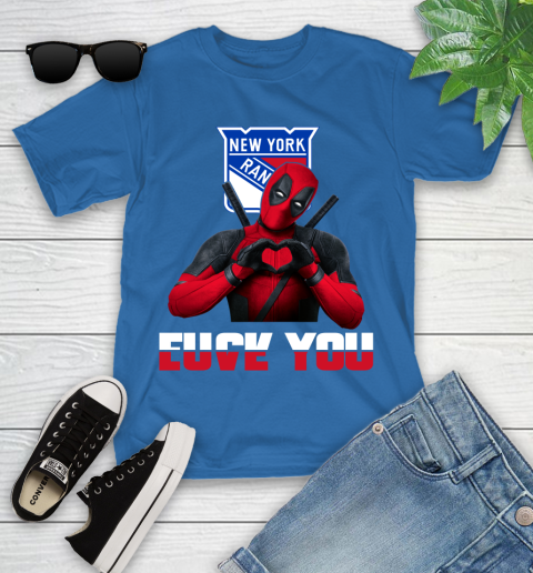 NHL New York Rangers Deadpool Love You Fuck You Hockey Sports Youth T-Shirt - Image 13