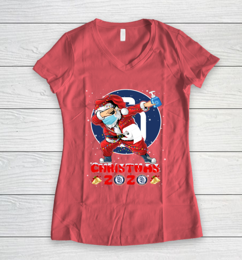 San Diego Padres Funny Santa Claus Dabbing Christmas 2020 MLB Women's V-Neck T-Shirt 4