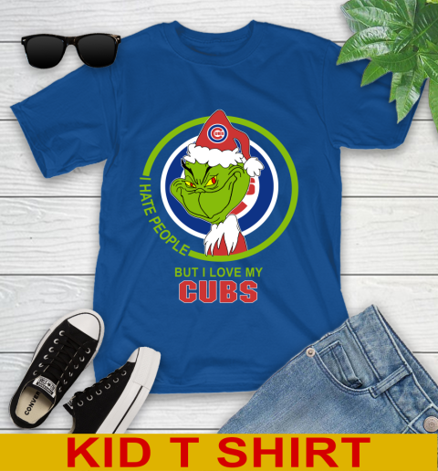 Chicago Cubs MLB Christmas Grinch I Hate People But I Love My Favorite Baseball Team Youth T-Shirt 9