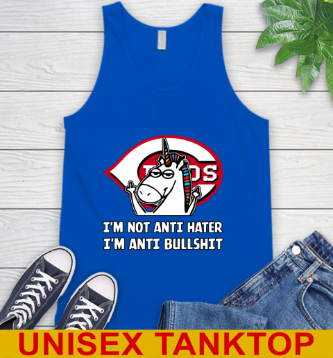 Cincinnati Reds MLB Baseball Unicorn I'm Not Anti Hater I'm Anti Bullshit Tank Top 5