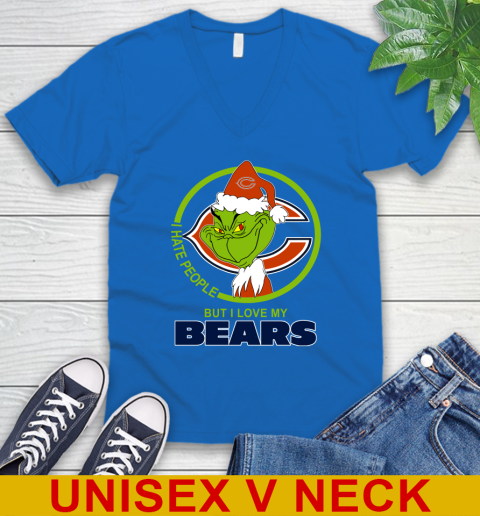 Chicago Bears NFL Christmas Grinch I Hate People But I Love My Favorite Football Team V-Neck T-Shirt 6