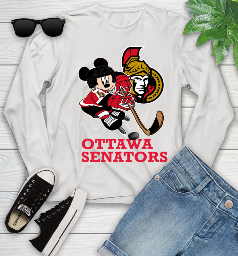NHL Ottawa Senators Mickey Mouse Disney Hockey T Shirt Youth Long Sleeve