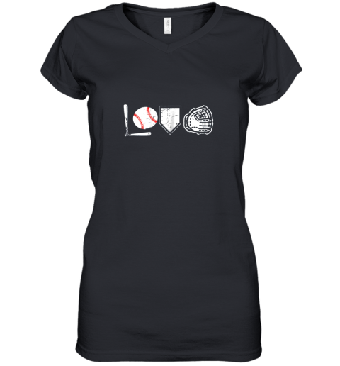 I Love Baseball Baseball Heart Women's V-Neck T-Shirt