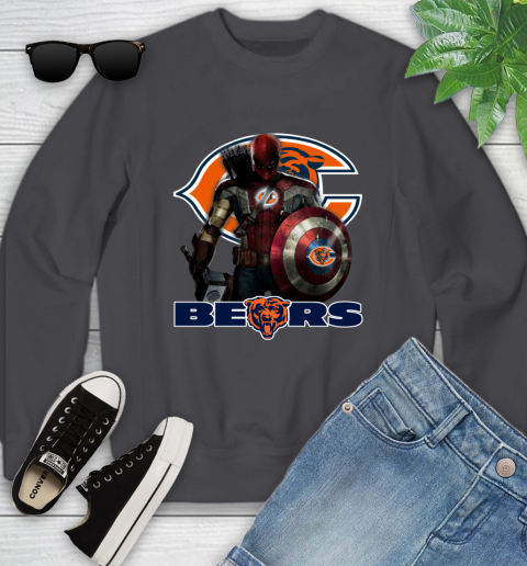 NFL Captain America Thor Spider Man Hawkeye Avengers Endgame Football Chicago Bears Youth Sweatshirt 6