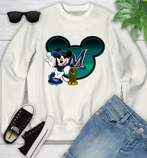 MLB Milwaukee Brewers The Commissioner's Trophy Mickey Mouse Disney Youth Sweatshirt