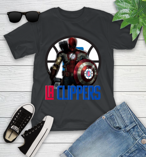 LA Clippers NBA Basketball Captain America Thor Spider Man Hawkeye Avengers Youth T-Shirt 2