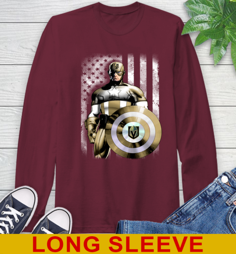 Vegas Golden Knights NHL Hockey Captain America Marvel Avengers American Flag Shirt Long Sleeve T-Shirt 7