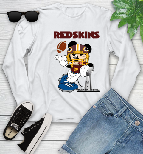 NFL Washington Redskins Mickey Mouse Disney Super Bowl Football T Shirt Youth Long Sleeve