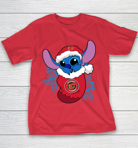 Calgary Flames Christmas Stitch In The Sock Funny Disney NHL Youth T-Shirt 9