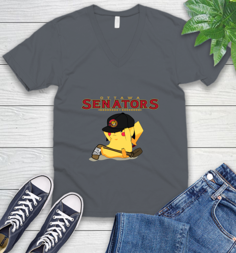 NHL Pikachu Hockey Sports Ottawa Senators V-Neck T-Shirt 5
