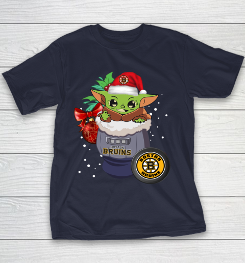 Boston Bruins Christmas Baby Yoda Star Wars Funny Happy NHL Youth T-Shirt 4