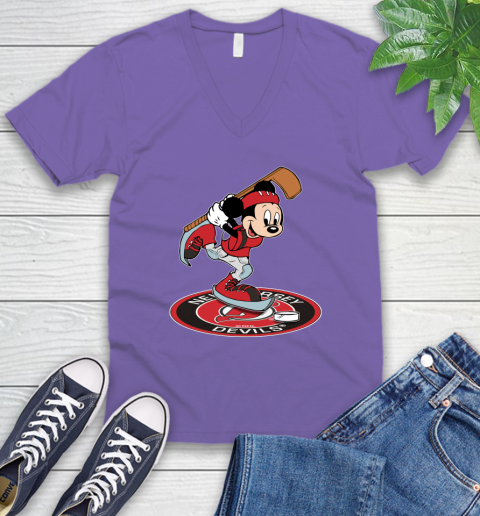 NHL Hockey New Jersey Devils Cheerful Mickey Disney Shirt V-Neck T-Shirt 9