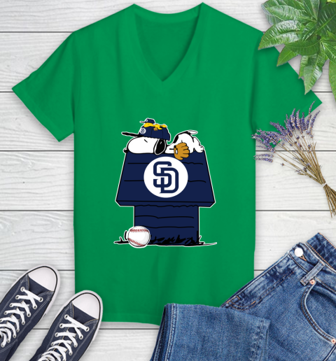 MLB San Diego Padres Snoopy Woodstock The Peanuts Movie Baseball T Shirt Women's V-Neck T-Shirt 5