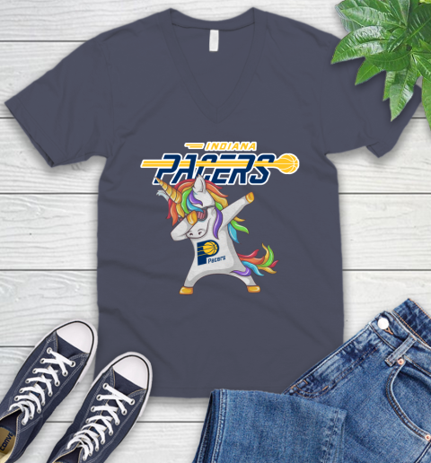 Indiana Pacers NBA Basketball Funny Unicorn Dabbing Sports V-Neck T-Shirt 9