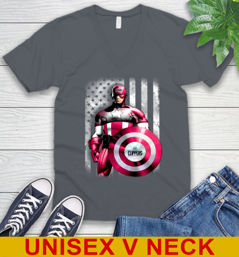 LA Clippers NBA Basketball Captain America Marvel Avengers American Flag Shirt V-Neck T-Shirt 5 LA Clippers NBA Basketball Captain America Marvel Avengers American Flag Shirt V-Neck T-Shirt - Image 5