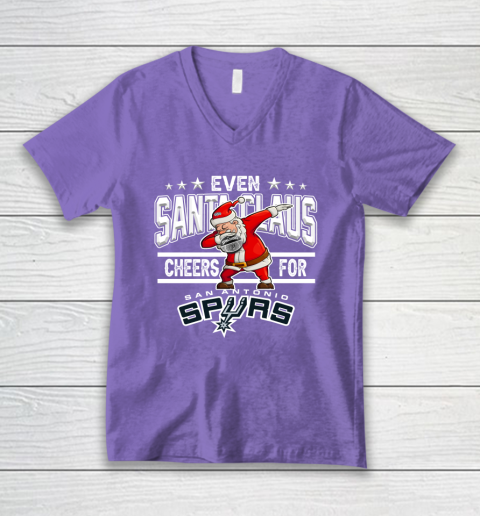 San Antonio Spurs Even Santa Claus Cheers For Christmas NBA V-Neck T-Shirt 8