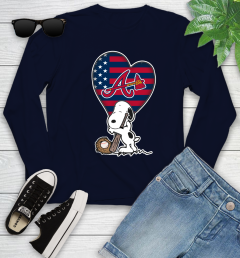 Atlanta Braves MLB Baseball The Peanuts Movie Adorable Snoopy Youth Long Sleeve 3