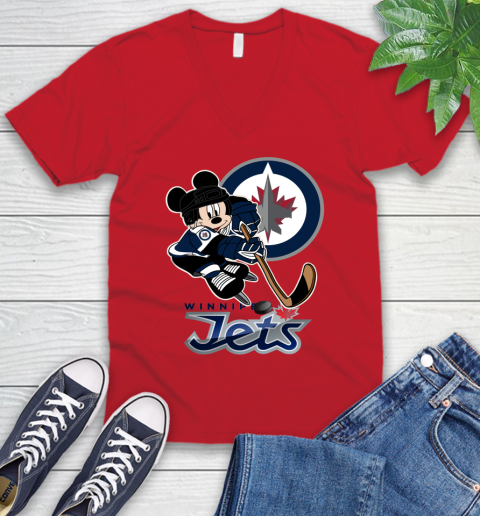 NHL Winnipeg Jets Mickey Mouse Disney Hockey T Shirt V-Neck T-Shirt 7