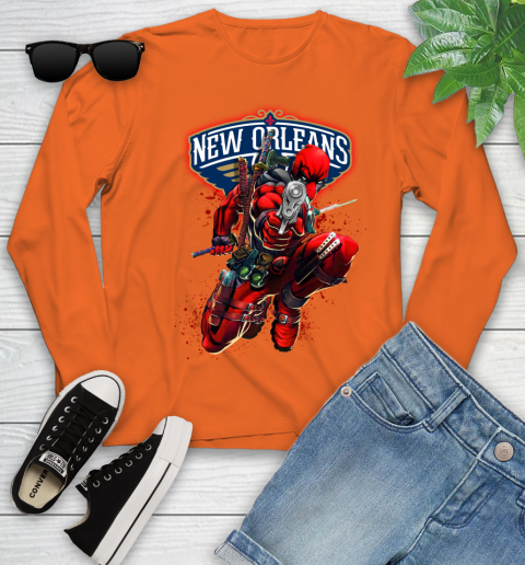 NBA Deadpool Marvel Comics Sports Basketball New Orleans Pelicans Youth Long Sleeve 4
