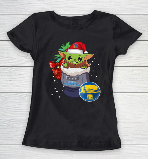 Golden State Warriors Christmas Baby Yoda Star Wars Funny Happy NBA Women's T-Shirt 2