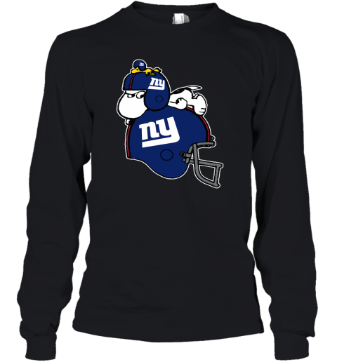 Snoopy And Woodstock Resting On New York Giants Helmet Youth Long Sleeve