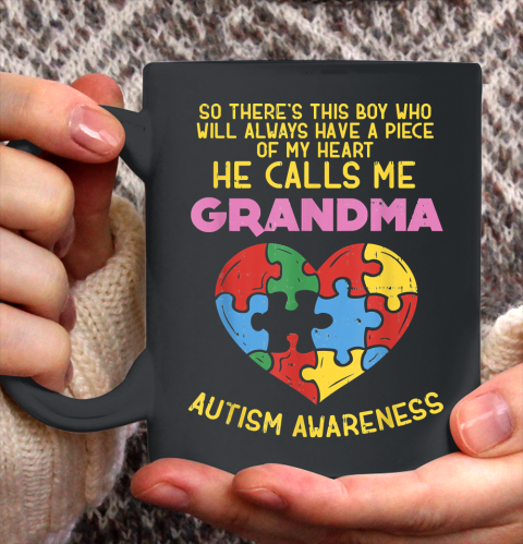 My Heart He Calls Me Grandma Autism Awareness Ceramic Mug 11oz
