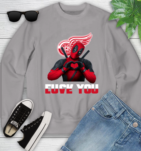 NHL Detroit Red Wings Deadpool Love You Fuck You Hockey Sports Youth Sweatshirt 3