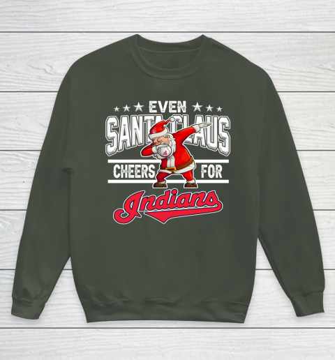 Cleveland Indians Even Santa Claus Cheers For Christmas MLB Youth Sweatshirt 8