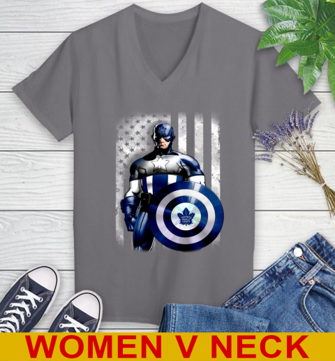 Toronto Maple Leafs NHL Hockey Captain America Marvel Avengers American Flag Shirt Women's V-Neck T-Shirt 11