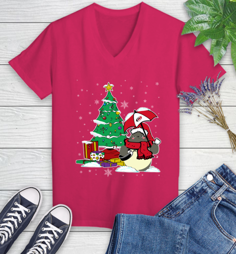 Carolina Hurricanes NHL Hockey Cute Tonari No Totoro Christmas Sports Women's V-Neck T-Shirt 9